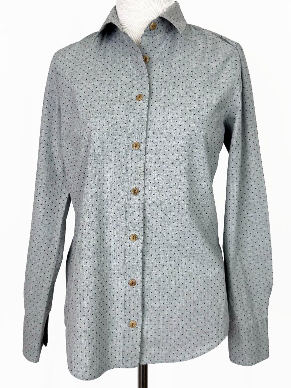 J.Crew Perfect Shirt Womens Size 2 Gray Micro Polka Dot Long Sleeve Button Up